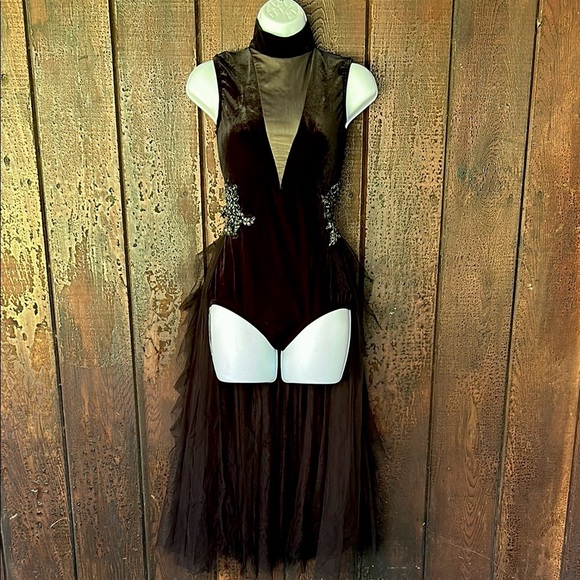 Weissman Dresses & Skirts - Weissman Black Velvet Leotard Dance Halloween Costume with Ruffled Half Skirt M